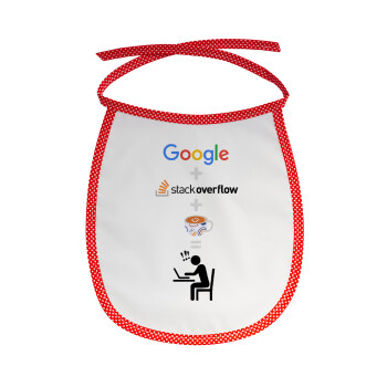 Google + Stack overflow + Coffee, Σαλιάρα μωρού αλέκιαστη με κορδόνι Κόκκινη