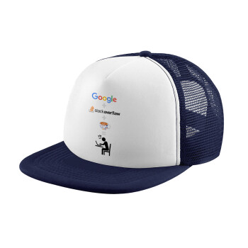 Google + Stack overflow + Coffee, Καπέλο Ενηλίκων Soft Trucker με Δίχτυ Dark Blue/White (POLYESTER, ΕΝΗΛΙΚΩΝ, UNISEX, ONE SIZE)