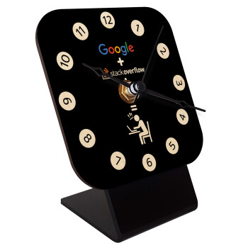 Google + Stack overflow + Coffee, Επιτραπέζιο ρολόι σε φυσικό ξύλο (10cm)