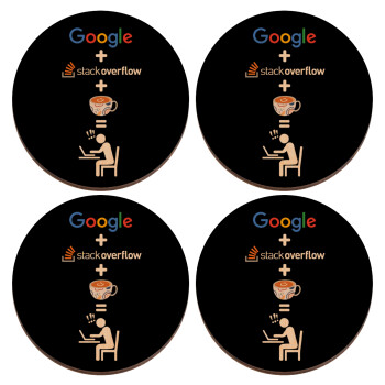Google + Stack overflow + Coffee, ΣΕΤ x4 Σουβέρ ξύλινα στρογγυλά plywood (9cm)