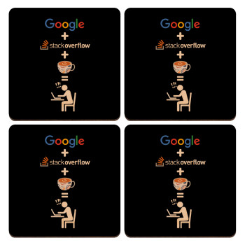 Google + Stack overflow + Coffee, ΣΕΤ x4 Σουβέρ ξύλινα τετράγωνα plywood (9cm)
