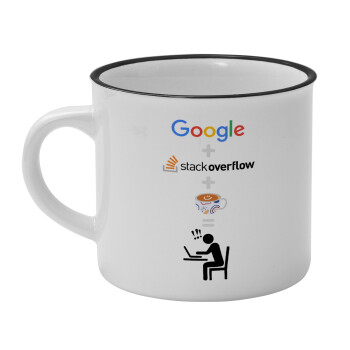 Google + Stack overflow + Coffee, Κούπα κεραμική vintage Λευκή/Μαύρη 230ml