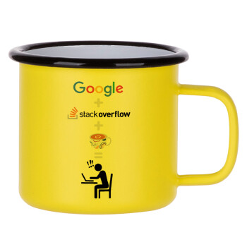 Google + Stack overflow + Coffee, Κούπα Μεταλλική εμαγιέ ΜΑΤ Κίτρινη 360ml