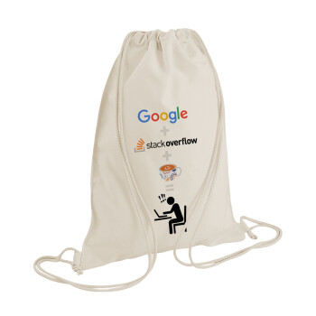 Google + Stack overflow + Coffee, Backpack bag GYMBAG natural (28x40cm)
