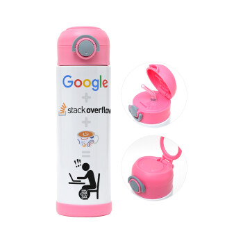 Google + Stack overflow + Coffee, Children's hot water bottle, stainless steel, with safety straw, PINK (500ml)