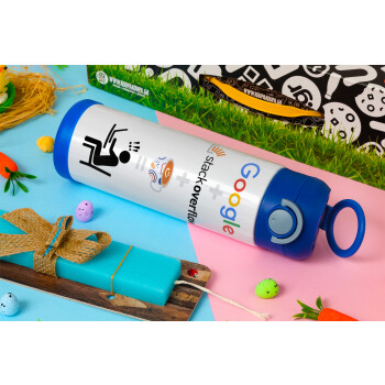 Google + Stack overflow + Coffee, Πασχαλινή Λαμπάδα με Παιδικό παγούρι θερμό, ανοξείδωτο, με καλαμάκι ασφαλείας, ΜΠΛΕ (500ml)