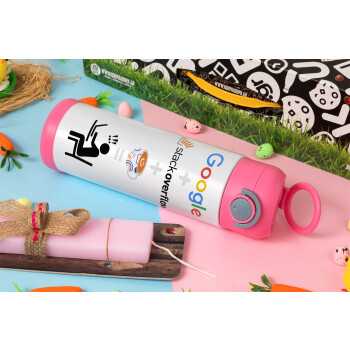 Google + Stack overflow + Coffee, Easter candle, Childrens hot water bottle, stainless steel, with safety straw, PINK (500ml)