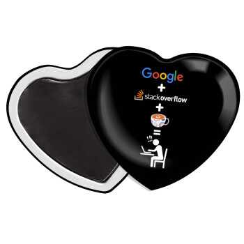 Google + Stack overflow + Coffee, Μαγνητάκι καρδιά (57x52mm)