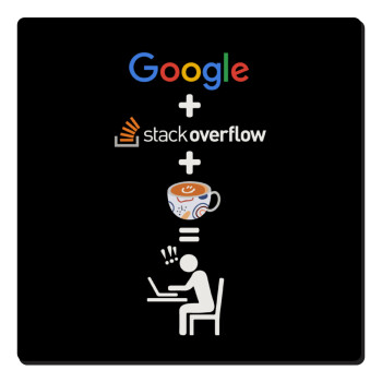 Google + Stack overflow + Coffee, Τετράγωνο μαγνητάκι ξύλινο 6x6cm