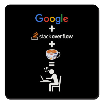 Google + Stack overflow + Coffee, Τετράγωνο μαγνητάκι ξύλινο 9x9cm