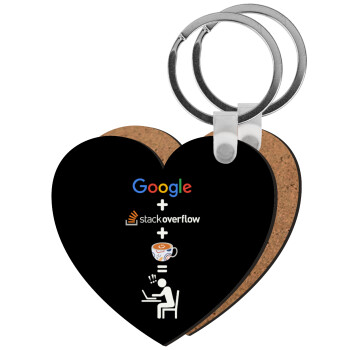 Google + Stack overflow + Coffee, Μπρελόκ Ξύλινο καρδιά MDF