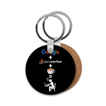 Google + Stack overflow + Coffee, Μπρελόκ Ξύλινο στρογγυλό MDF Φ5cm