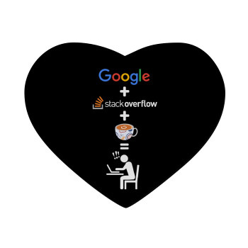 Google + Stack overflow + Coffee, Mousepad καρδιά 23x20cm