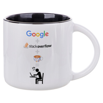 Google + Stack overflow + Coffee, Κούπα κεραμική 400ml Λευκή/Μαύρη
