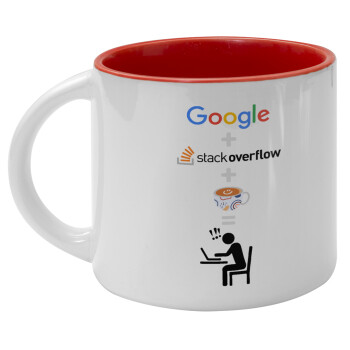 Google + Stack overflow + Coffee, Κούπα κεραμική 400ml Λευκή/Κόκκινη