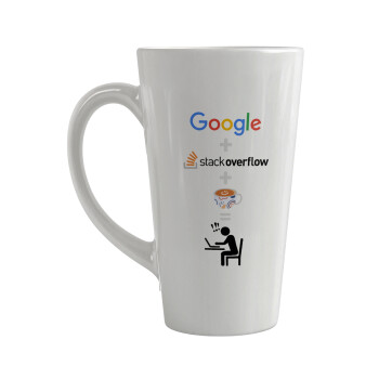 Google + Stack overflow + Coffee, Κούπα κωνική Latte Μεγάλη, κεραμική, 450ml