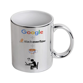 Google + Stack overflow + Coffee, Κούπα κεραμική, ασημένια καθρέπτης, 330ml