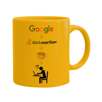 Google + Stack overflow + Coffee, Ceramic coffee mug yellow, 330ml (1pcs)