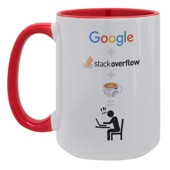 Google + Stack overflow + Coffee, Κούπα Mega 15oz, κεραμική Κόκκινη, 450ml
