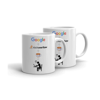 Google + Stack overflow + Coffee, Κουπάκια λευκά, κεραμικό, για espresso 75ml (2 τεμάχια)