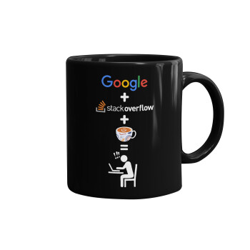 Google + Stack overflow + Coffee, Κούπα Μαύρη, κεραμική, 330ml