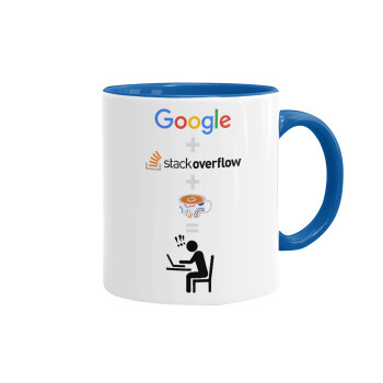 Google + Stack overflow + Coffee, Mug colored blue, ceramic, 330ml