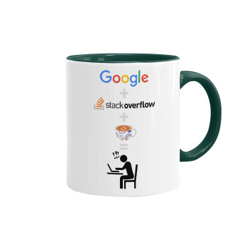 Google + Stack overflow + Coffee, Κούπα χρωματιστή πράσινη, κεραμική, 330ml