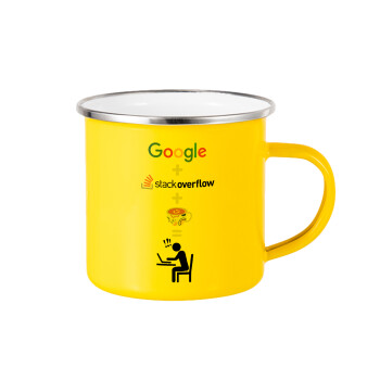 Google + Stack overflow + Coffee, Κούπα Μεταλλική εμαγιέ Κίτρινη 360ml