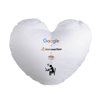 Google + Stack overflow + Coffee, Μαξιλάρι καναπέ καρδιά 40x40cm περιέχεται το  γέμισμα