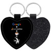 Μπρελόκ PU δερμάτινο glitter καρδιά ΜΑΥΡΟ