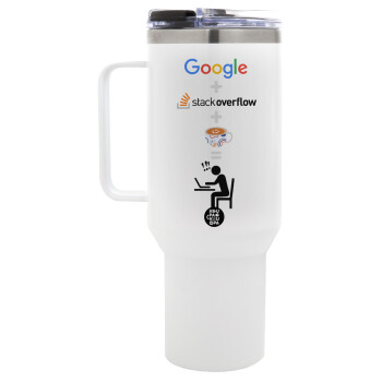Google + Stack overflow + Coffee, Mega Stainless steel Tumbler with lid, double wall 1,2L