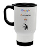 Google + Stack overflow + Coffee, Κούπα ταξιδιού ανοξείδωτη με καπάκι, διπλού τοιχώματος (θερμό) λευκή 450ml