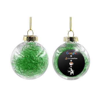 Google + Stack overflow + Coffee, Χριστουγεννιάτικη μπάλα δένδρου διάφανη με πράσινο γέμισμα 8cm