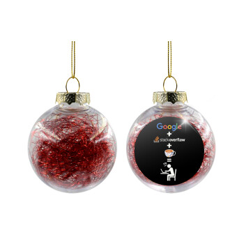 Google + Stack overflow + Coffee, Χριστουγεννιάτικη μπάλα δένδρου διάφανη με κόκκινο γέμισμα 8cm