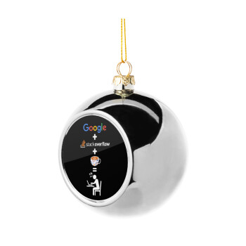Google + Stack overflow + Coffee, Silver 8cm Christmas tree ball ornament