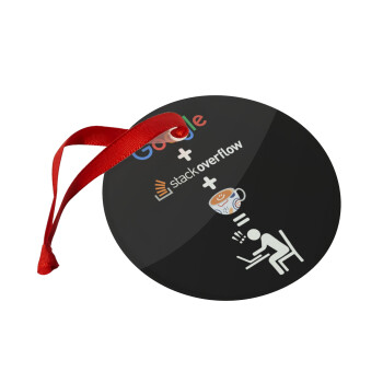 Google + Stack overflow + Coffee, Χριστουγεννιάτικο στολίδι γυάλινο 9cm