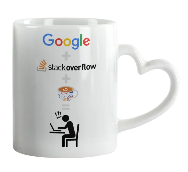 Google + Stack overflow + Coffee — Mug heart handle, ceramic, 330ml