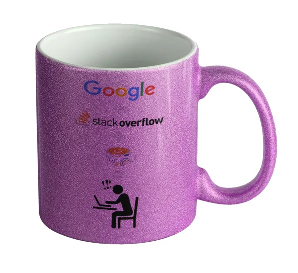 Google + Stack overflow + Coffee — Κούπα Μωβ Glitter που γυαλίζει, κεραμική, 330ml