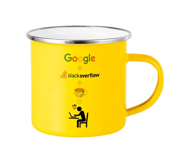 Google + Stack overflow + Coffee — Yellow Enamel Metallic Cup 360ml