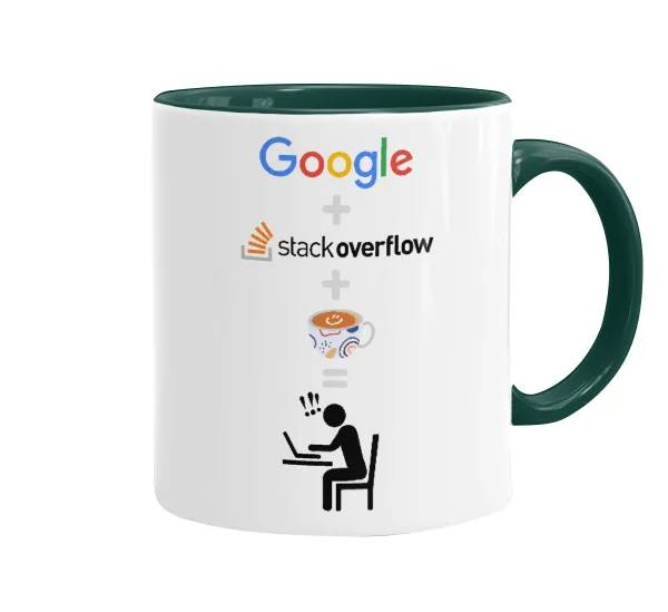 Google + Stack overflow + Coffee — Κούπα χρωματιστή πράσινη, κεραμική, 330ml