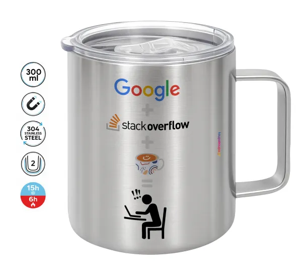 Google + Stack overflow + Coffee — Double-walled stainless steel mug 300ml with temperature-retaining lid