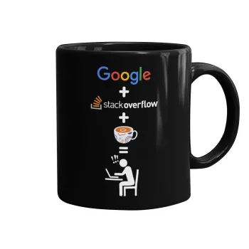 Google + Stack overflow + Coffee, Mug black, ceramic, 330ml