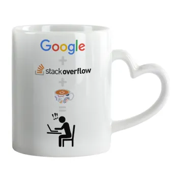 Google + Stack overflow + Coffee, Mug heart handle, ceramic, 330ml