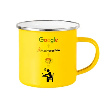 Google + Stack overflow + Coffee, Yellow Enamel Metallic Cup 360ml