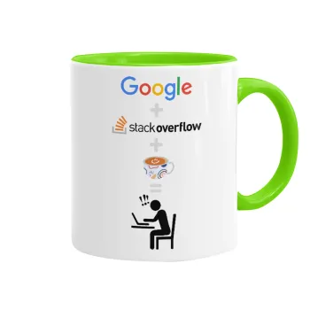 Google + Stack overflow + Coffee, Κούπα χρωματιστή βεραμάν, κεραμική, 330ml