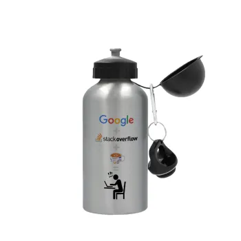 Google + Stack overflow + Coffee, Metallic water jug, Silver, aluminum 500ml