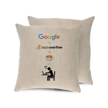 Google + Stack overflow + Coffee, Μαξιλάρι καναπέ ΛΙΝΟ 40x40cm περιέχεται το  γέμισμα