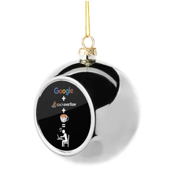 Google + Stack overflow + Coffee, Silver 8cm Christmas tree ball ornament
