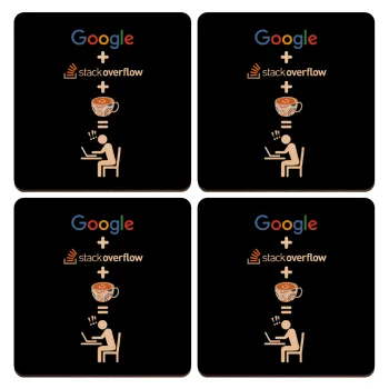 Google + Stack overflow + Coffee, ΣΕΤ x4 Σουβέρ ξύλινα τετράγωνα plywood (9cm)
