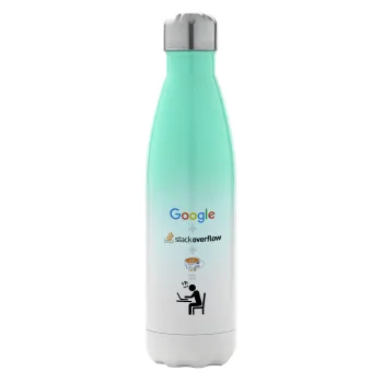 Google + Stack overflow + Coffee, Μεταλλικό παγούρι θερμός Πράσινο/Λευκό (Stainless steel), διπλού τοιχώματος, 500ml